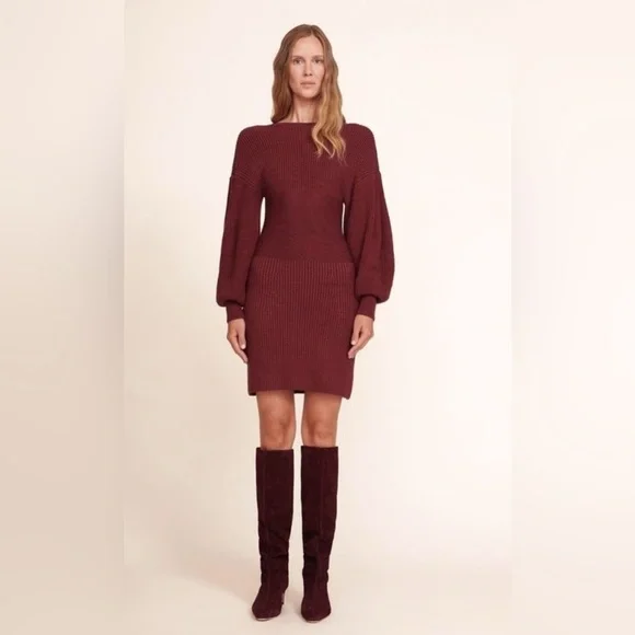 STAUD Marlebone Rib Knit Mini Dress With Balloon Sleeve, Size S - Picture 4 of 16